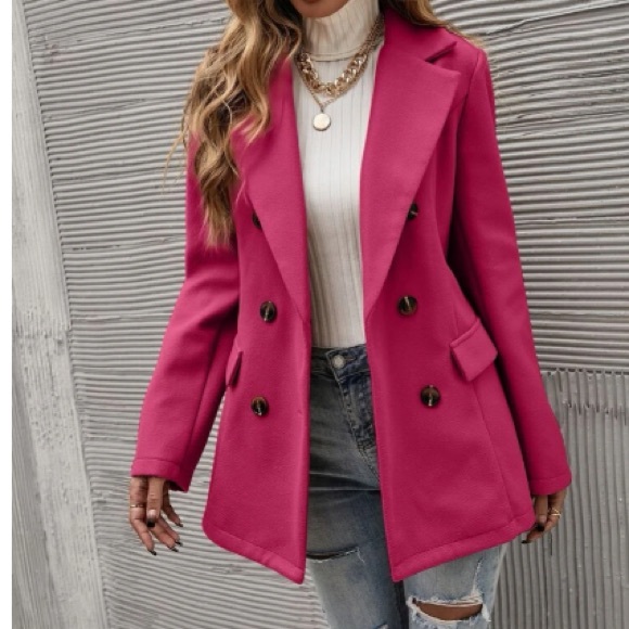 Classic Red Double Breast Button Up Jacket Coat - Picture 8 of 16